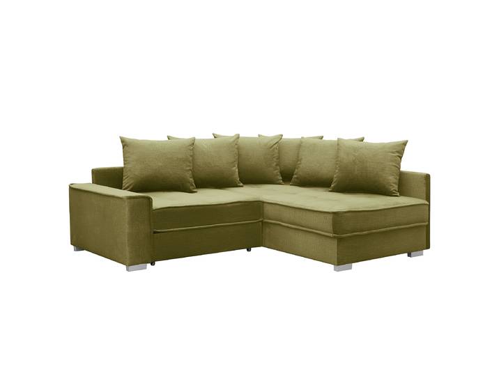 Ecksofa mit Schlaffunktion Grün Microfaser Valeria 230 x 91 x 190cm Longchair davorstehend rechts mit Schlaffunktion Modern