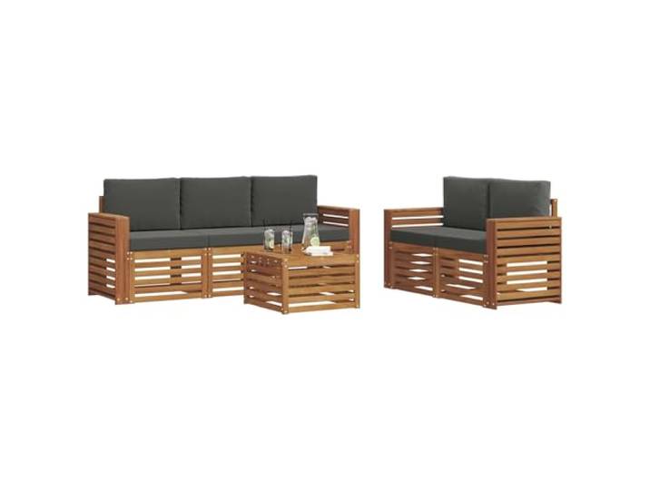 KTHLBRH Sofa-Set für den Außenbereich, 6-teilig, Holz, Akazie, Natur Modular, Lattenrost-Design, Rückenlehne, für Garten, Terrasse, Pool