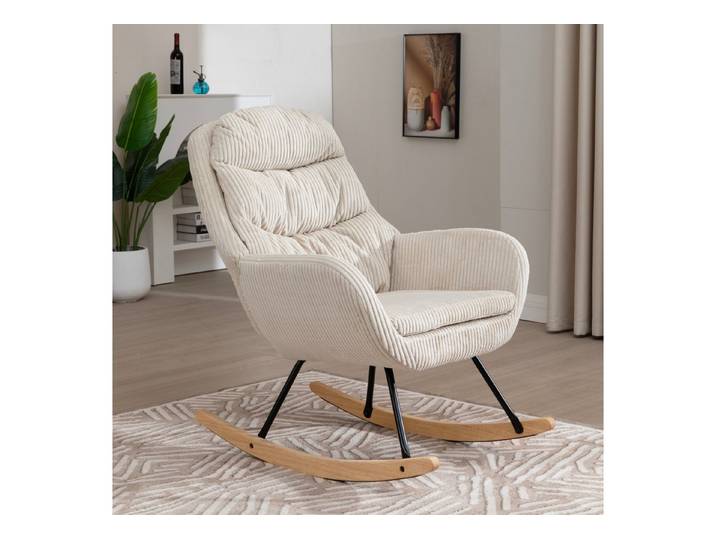 REDOM Schaukelstuhl Design-Ruhesessel – weiche Polster & sanfte Schaukelbewegung (Beige, 74×94×96 cm, für moderne Räume, 1 St), stabiler Stand, pflegeleicht, moderne Optik