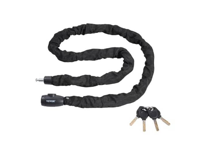 VEVOR Antivol de chaîne de vélo\, 1\,8 m\, antivol de sécurité pour vélo\, en acier métallique robuste\, avec 4 clés\, antivol de haute sécurité\, pour bicyclette\, moto\, scooter\, porte\, clôture\, 10 mm\, noir