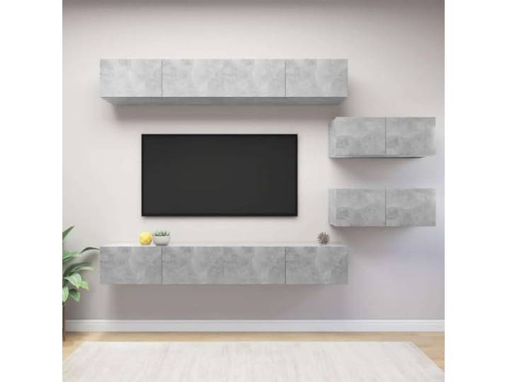 HEFZGDB 6-TLG. TV-Schrank-Set Betongrau Holzwerkstoff mit modernem Design und großem Stauraum als hängende Wandlösung für Ihr Wohnzimmer, robuste Aufbewahrung für Medien