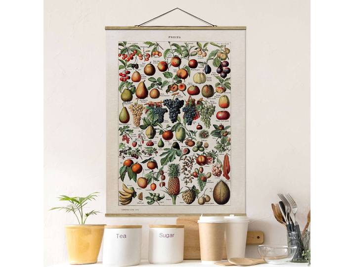 Tableau déco Vintage Botanique Fruits Tissu Multicolore 100 x 134cm
