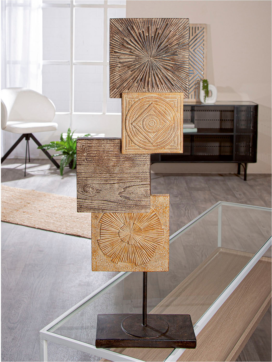 Dekoobjekt CASABLANCA BY GILDE "Skulptur quadratisch Esculpida naturfarben H. 69 cm", beige (naturfarben), B:25cm H:69cm T:11,5cm, Kunstharz, Dekofiguren, Dekoobjekt naturfarben B/H/T: 25cm x 69cm x 11,5cm