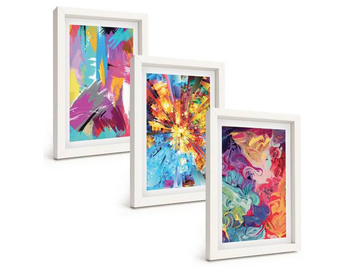 Tulup Bilder SET 3er Set - 20x30 cm Weißer Rahmen - Bunte abstrakte Farbmuster, Kunststoff, Rechteckig, 20x30 cm, Fotografie, Bilder & Rahmen, Bilder