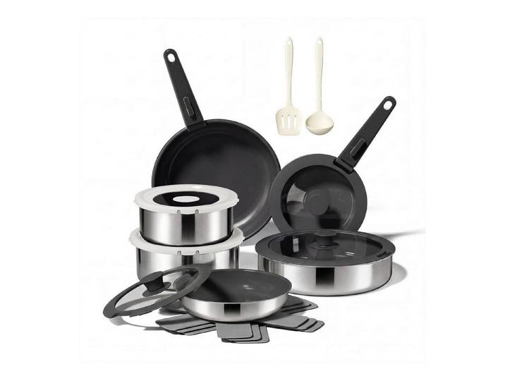 LuxusKollektion Topf-Set 16-tlg Kochset Diamant-Titan-Keramik Schwarz