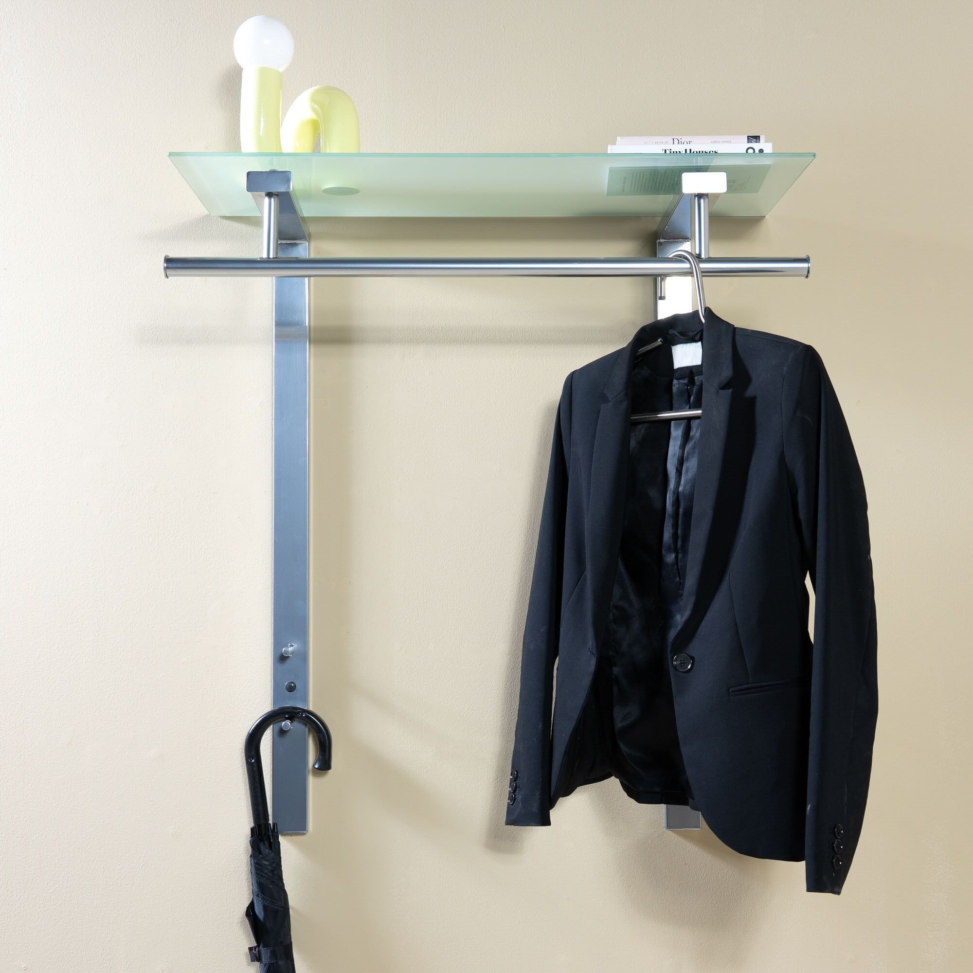 Garderobenleiste SPINDER DESIGN, silber, B:80cm H:90cm T:33cm, Glas, Metall, Garderobenhalter, Garderobenleiste, Metall, Funktional, 33 cm tief silber B/H/T: 80cm x 90cm x 33cm