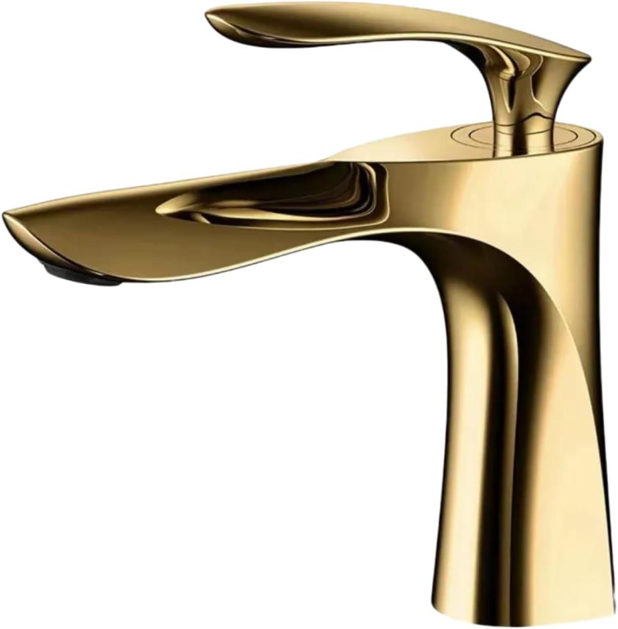 Messing-Waschtischarmatur - Mischbatterie in Goldchrom-Optik, mit Schlauch, elegant und langlebig