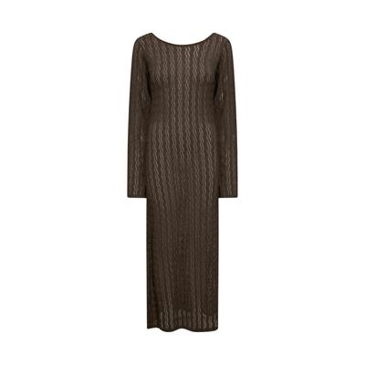 Jerseykleid LEVETE ROOM "Levete Room Dress LR-LAICA 4", Damen, Gr. L, Normalgrößen, braun (l895, chocolate), Obermaterial: 99% Polyester, 1% Elasthan, Kleider Jerseykleid