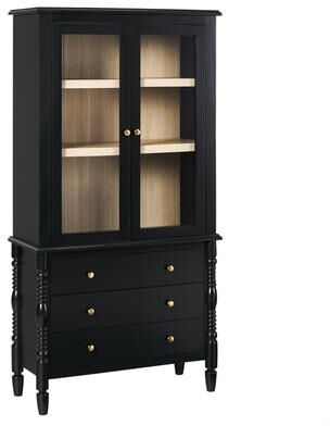 Walker Edison Turned Wood Spindle Glass Cabinet Bookcase with Drawer Storage
