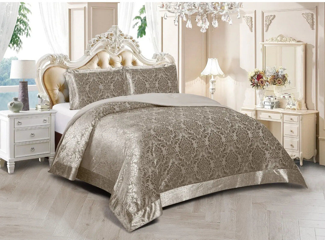 Stylish Home Polyester Floral Bedspread with Pillow Shams Included Mink Double Bedspread + 3 Standard Shams