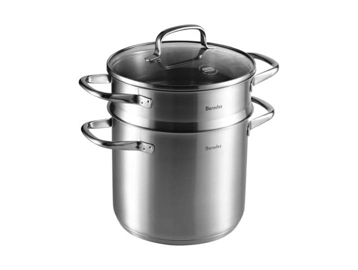 Berndes b.vital Kochtopf 20 cm mit Pastaeinsatz – Edelstahl Kochtopf mit Siebeinsatz & Glasdeckel - Induktion & allherdtauglich – 5,5L - unbeschichtet, spülmaschinengeeignet, backofengeeignet