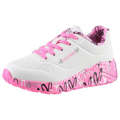 Sneaker SKECHERS "UNO LITE-LOVELY LUV", Mädchen, Gr. 31, Textil, pink (weiß, pink), Lederimitat, Textil, kontrastfarbene Details, Schuhe Sneaker, Schnürschuh mit bedruckter Sohle, Größenschablone zum Download