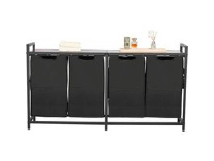 VEVOR Panier à Linge 4 Compartiments, Trieur de Linge avec Sacs Coulissants en Tissu Oxford 600D, Cadre en Métal et Plateau en Bois, pour Vêtements Sales, Buanderie Blanchisserie Chambre Salle de Bain