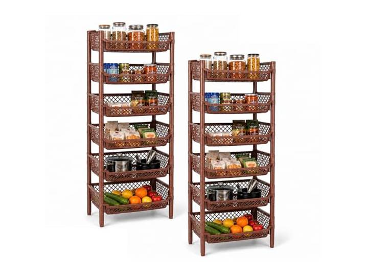 ARTECSIS® Korbregal Kunststoff 12 Regal-Etagen stapelbar & modular braun Erweiterbares Stecksystem schmal - Kellerregal & Vorratsregal Lagerung - Steckregal & Lagerregal für Speise- & Abstellraum