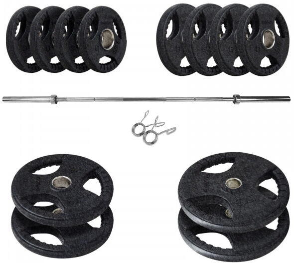 BodyMax Olympic Cast Tri-Grip Weight Kit with 6ft Bar - 70kg / 95kg / 115kg
