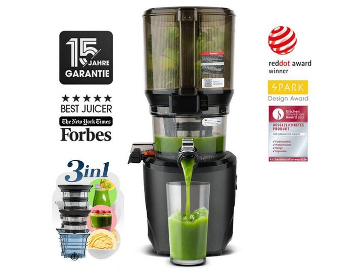 Kuvings Slow Juicer KUVINGS AUTO10S HANDS-FREE SLOW JUICER Premium (KHS-2591CE), 200 W, 3.000-ml-Hopper,Saft, Smoothies, Sorbet, Nussmilch (mit Filter-Set)