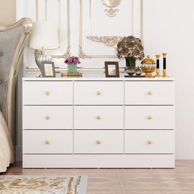 Timechee 9-Drawer White Dresser with Gold Knobs – Modern Storage Solution