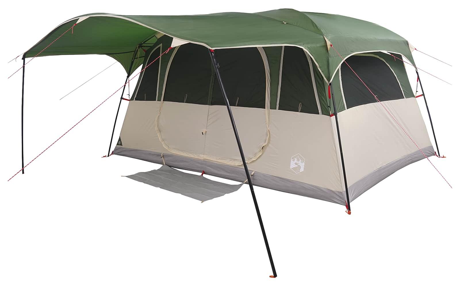 Tunnelzelt 10 Personen Grün Polyester und Stahl