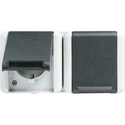 Steckdose 2f gr glz WG800 AP horiz IP44 Klappd mit Klappdeckel Komplettgeh