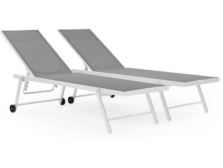 Lot de 2 bains de soleil textilène aluminium Jolia - Gris / Blanc