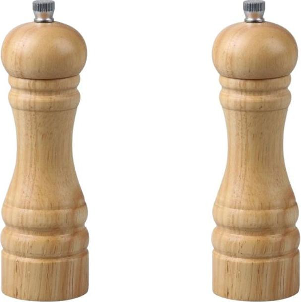 Fackelmann FM Professional Set van 2 handmatige pepermolens - Houtkleur - Hoogte: 18 cm