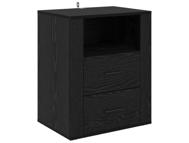 LKJephalotrop Nachttisch Schwarz Eichen-Optik 35x50x60 cm Holzwerkstoff Kompakter Nachtschrank für das Schlafzimmer mit 2 Schubladen und 1 Offenem Fach für Bücher, Gadgets und Dekoartikel.