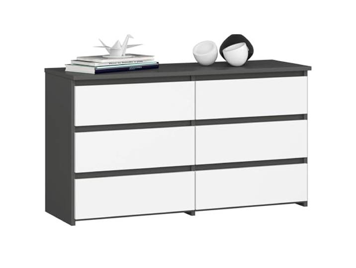 AKORD Kommode CL-100 mit 6 Schubladen Komodenschrank Funktional Für Wohnzimmer Für Schlafzimmer Langlebig Rollenführung ABS-Kante 35x100x57cm Graphitgrau + Weiß Front