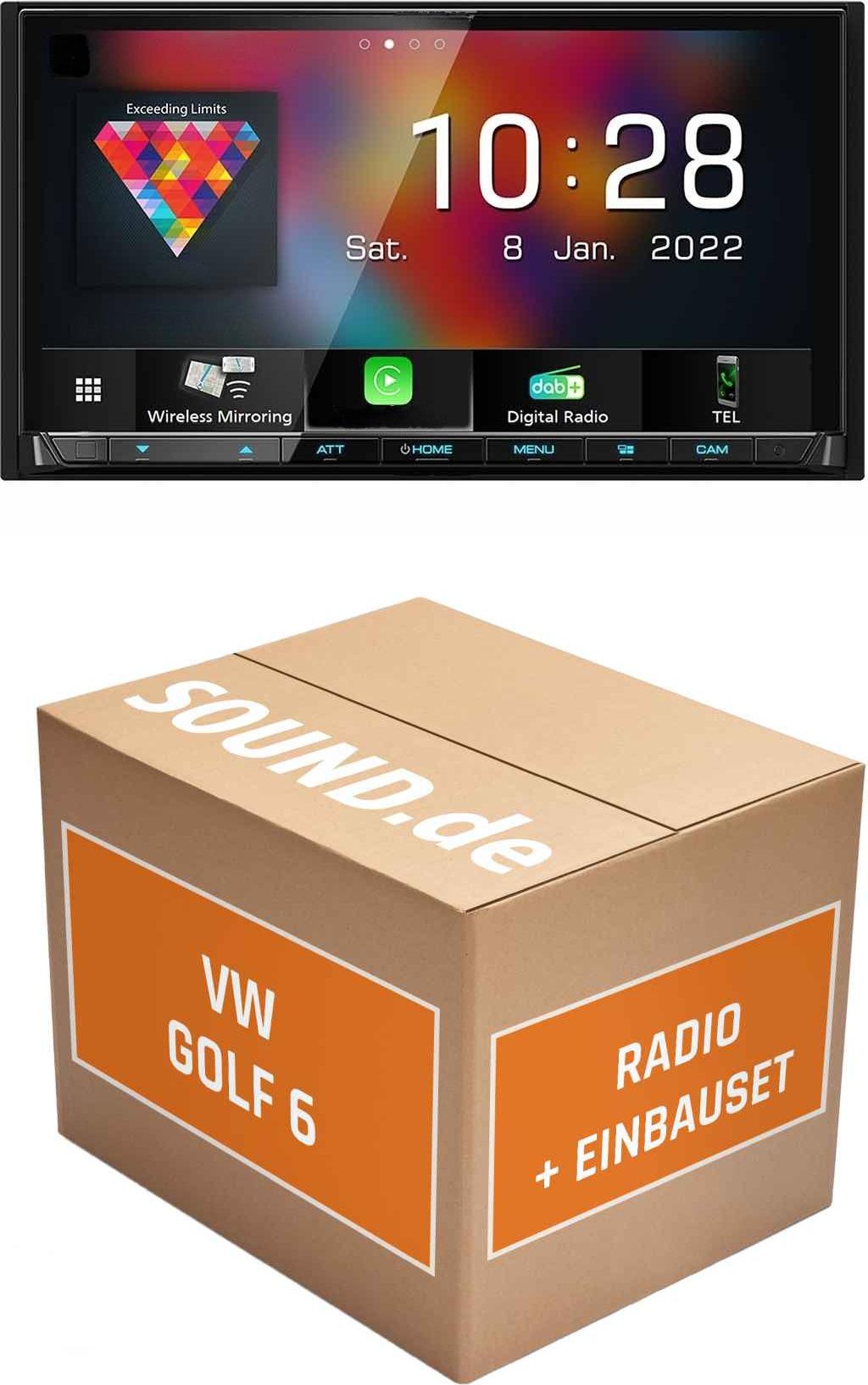 Autoradio Einbaupaket Kenwood DMX8021DABS passend für Golf VI + Lenkradfernbedienung | (Wireless) Apple CarPlay (Wireless) Android Auto