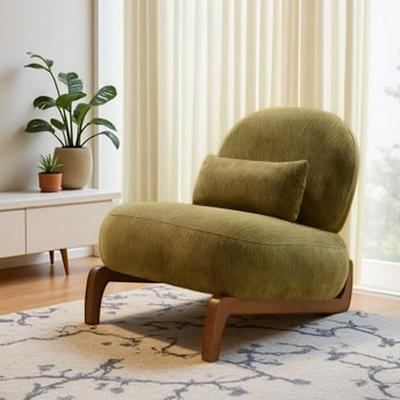 Upholstered Armless Accent Chair with Solid Wood Legs, Modern Cozy Lounge Seat with Soft Cushion, Stylish Compact Reading Chair
