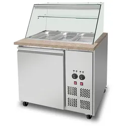 Skyrainbow SNACK-Line Bain-Marie Theke 2x GN1/1, Granit rosa-grau, 88x82x85,5 Glasaufbau Klarglas mit Zwischenablage, H=496mm
