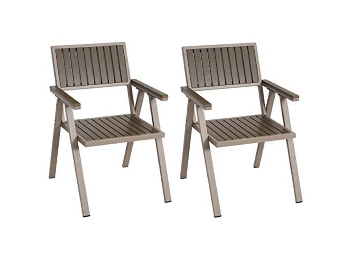 Mendler 2er-Set Gartenstuhl HWC-J95 Aluminium - Gestell Champagner, grau Balkonstuhl, Stuhl, Outdoor-Beschichtung, Holzoptik