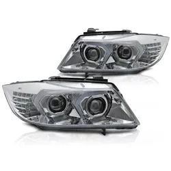 VOLL LED Angel Eyes Scheinwerfer Set passend für BMW 3er E90/E91 05-08 chrom