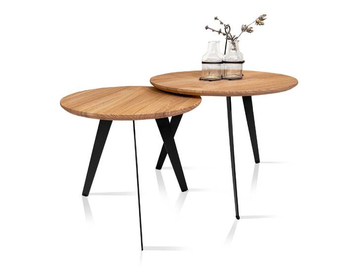 VALDO 2-er Set Couchtische, Material Massivholz / Metall