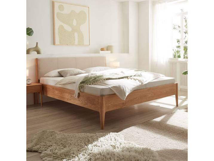 Bett Sana Komfort Wildeiche Massivholz metallfrei 140x200cm modern, Mit Kopfteil