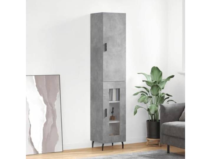 Elegantes Highboard mit Stauraum in Betongrau, Modernes Highboard mit praktischer Tür aus Holzwerkstoff, aus Holzwerkstoff mit Metallfüßen, Stabiles mit Wandhalterung, Weißes fürs