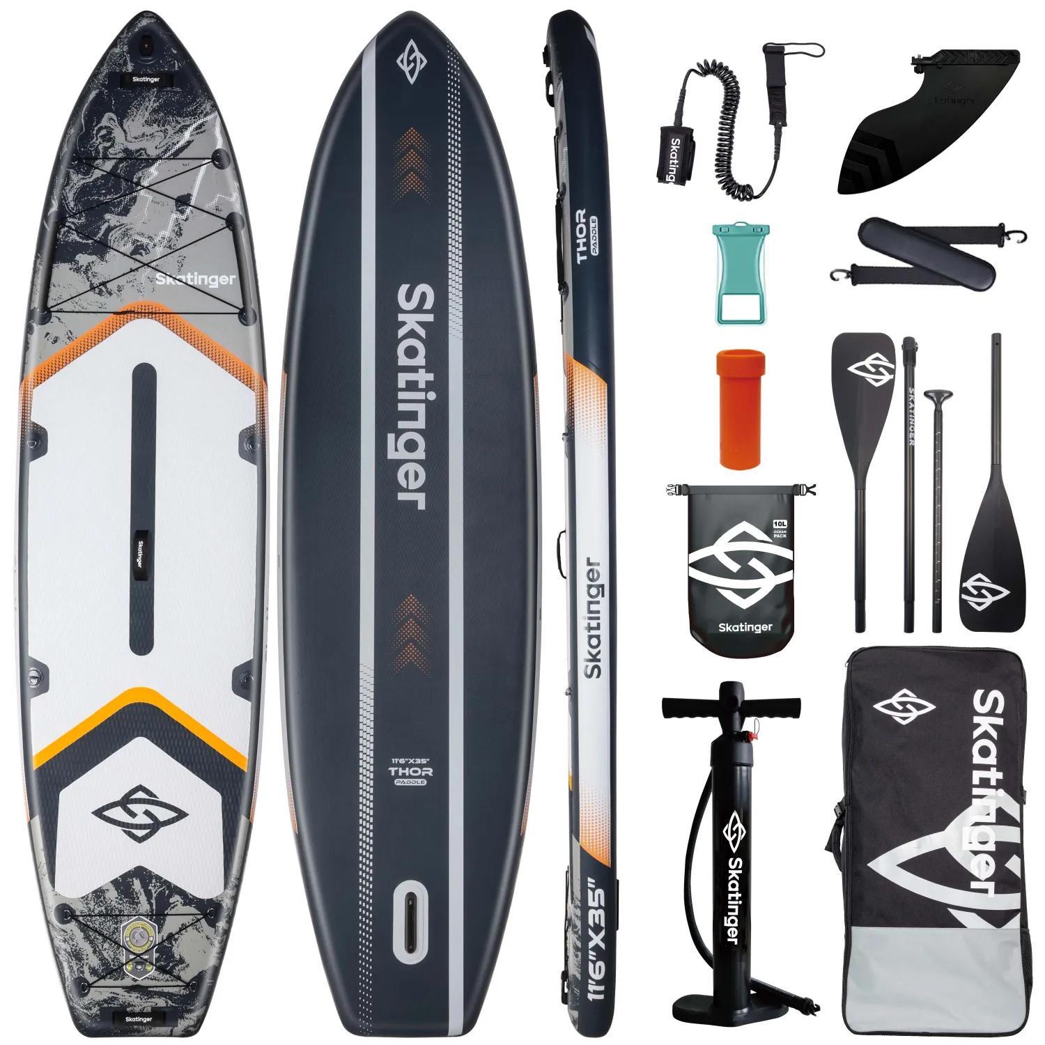 SUP SKATINGER Thor Grau 350x89x15 cm (11'6'') Touring Board inklusive sämtlichem Zubehör