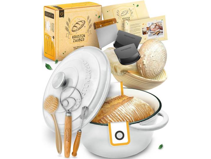 Krustenzauber Brotbackform Emaille Brotbackform 28cm mit Deckel im Komplettset, Kastenform Brot