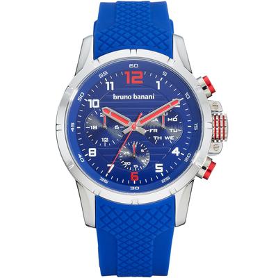 Multifunktionsuhr BRUNO BANANI "Pulse", blau, Armbanduhren, Herren, Quarzuhr, Armbanduhr, Herrenuhr, Silikonarmband, analog, Tag