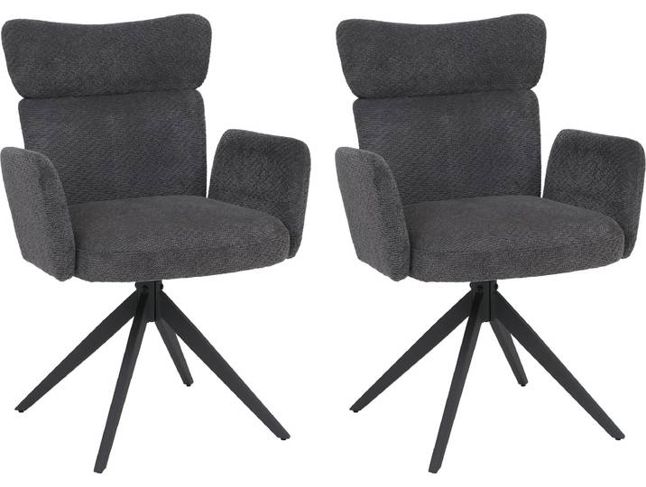 2er-Set Esszimmerstuhl HWC-N11, Stuhl, drehbar Auto-Return Stoff Bouclé 350g/m² dunkelgrau, Beine dunkelgrau