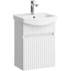 Planetmöbel Wega - Waschbeckenunterschrank 45 cm - Weiß Matt - Mit Keramikwaschbecken - Hängend