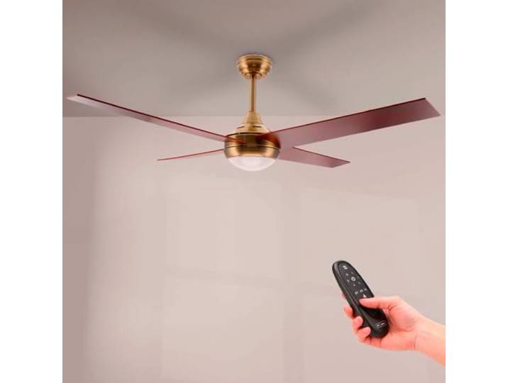 M mimotec - Ventilateur de plafond avec lumière Led Easymal cuir/noyer 55W\, télécommande\, Faible consommation\, moteur DC 27W+Lumière Led 18W\, 6 vitesses\,Silencieux\,4 Pales\, hiver-été\, minuterie.