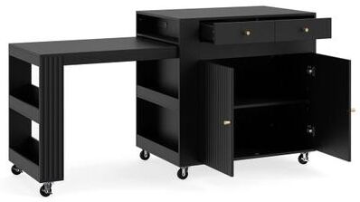 "Costway 72"" Kitchen Island with Extendable Dining Table and Power Outlet-Black"