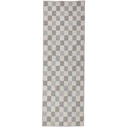 LÄUFER waschbar AFTON, in Natur-Blau, Schachbrettmuster, 80 x 230 cm