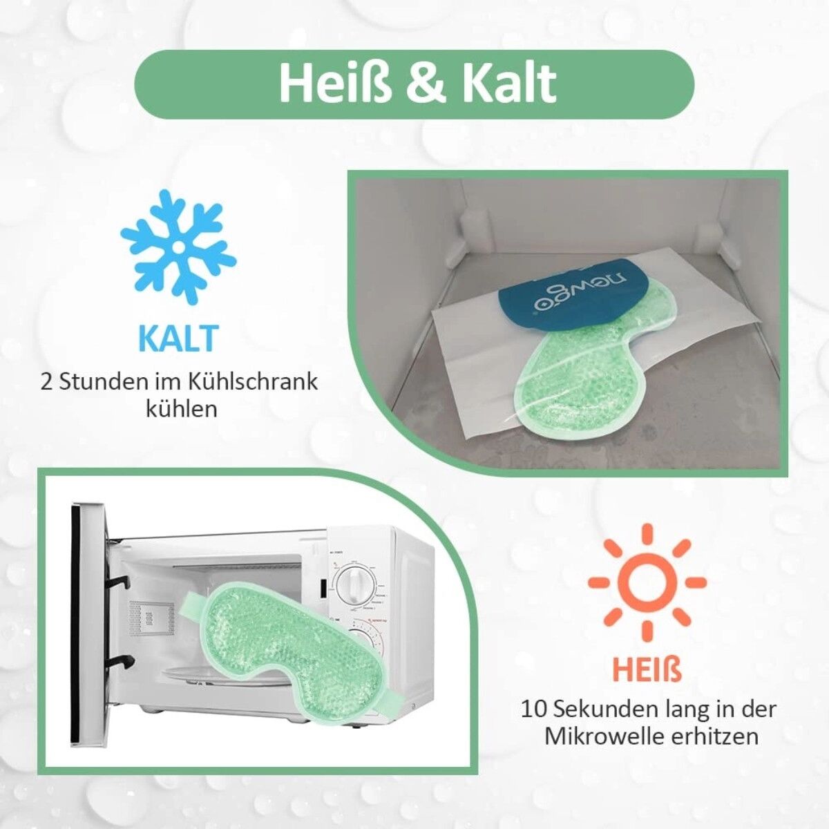 INF Gel-Augenmaske für Kälte- und Wärmeanwendung – PVC-Gelperlen, Plüschbezug, mikrowellengeeignet, reduziert Augenschwellungen Grün