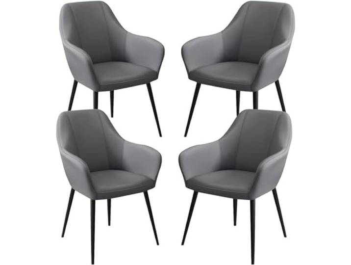 JIESOO Küchen Esszimmerstühle 4er-Set Wohnzimmerstühle mit Handlauf Aus Mikrofaserleder Ergonomischer Sitz, Stabile Metallbeine Karbonstahl for Büro, Lounge, Esszimmer, Küche(Deep Grey)