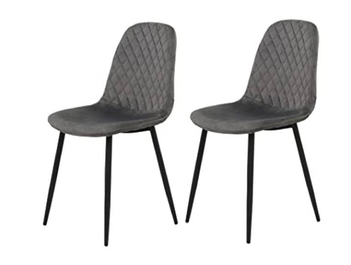Hela Tische, 2er Set Esszimmerstuhl Küchenstuhl Mira, Samvelour Grau, Rundrohrgestell Schwarz, Rautensteppung