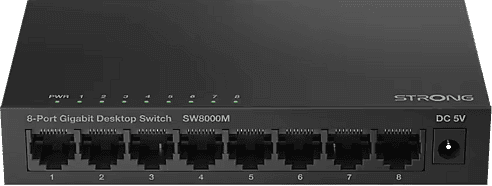 Switch - Strong SW8000M, 8 puertos Gigabit RJ45, 16 Gbps, Plug & Play, Negro