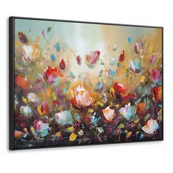 LEINWAND Bilder mit Rahmen - Blumen - Kunst - Natur - Ölgemälde - 70x50