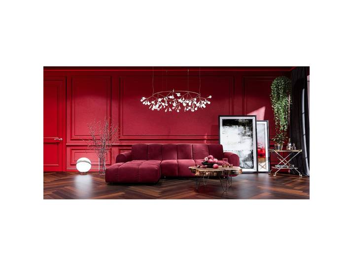 Ecksofa Malter Rot/Rot Samt 293 x 83 x 198cm Longchair davorstehend links mit Schlaffunktion Glamour