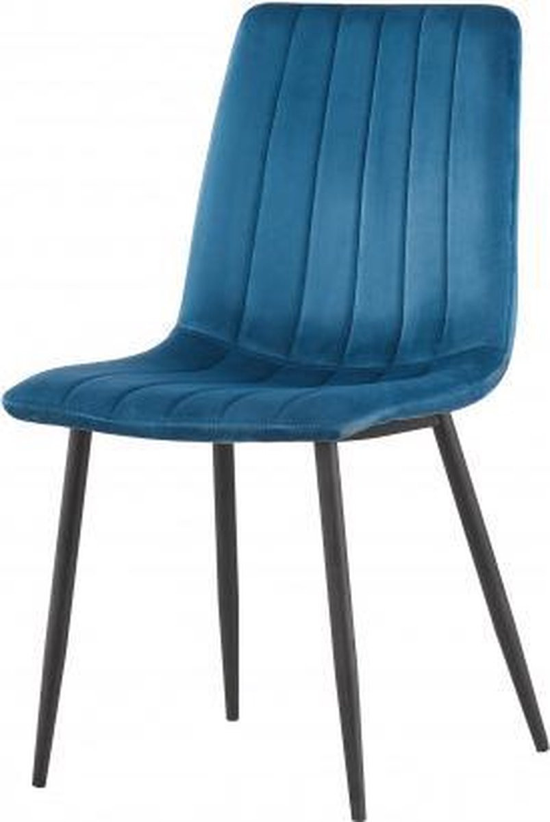 Rousseau Eetkamerstoel Willis – Blauw Fluweel – Zwarte Metalen Poten